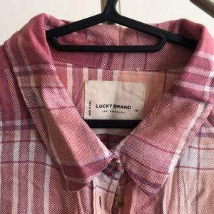 Lucky Brand Cloud Soft Plaid Pink Button Down Shirt